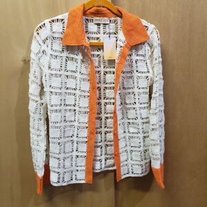 NWT Forever 21 crochet short sleeve beach shirt in cream and rust Sz S JJJ